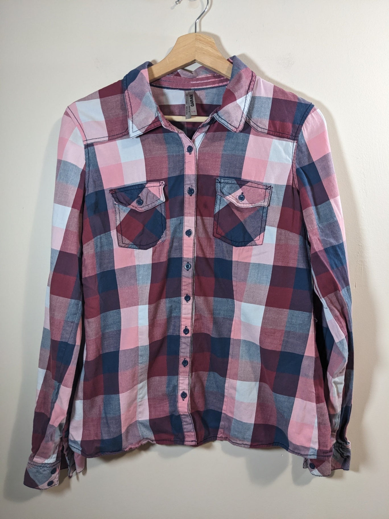 Garage Pink & Blue Plaid Shirt - L