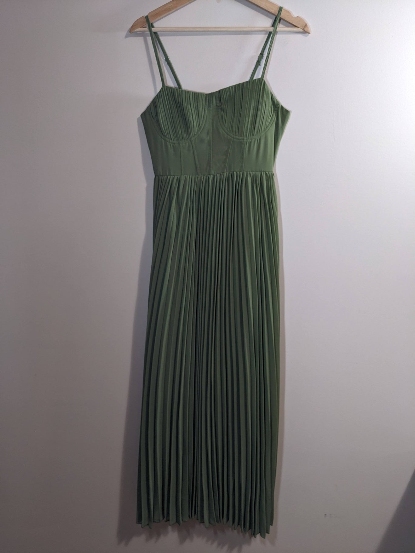 Olive Pleated Maxi Dress - appears small