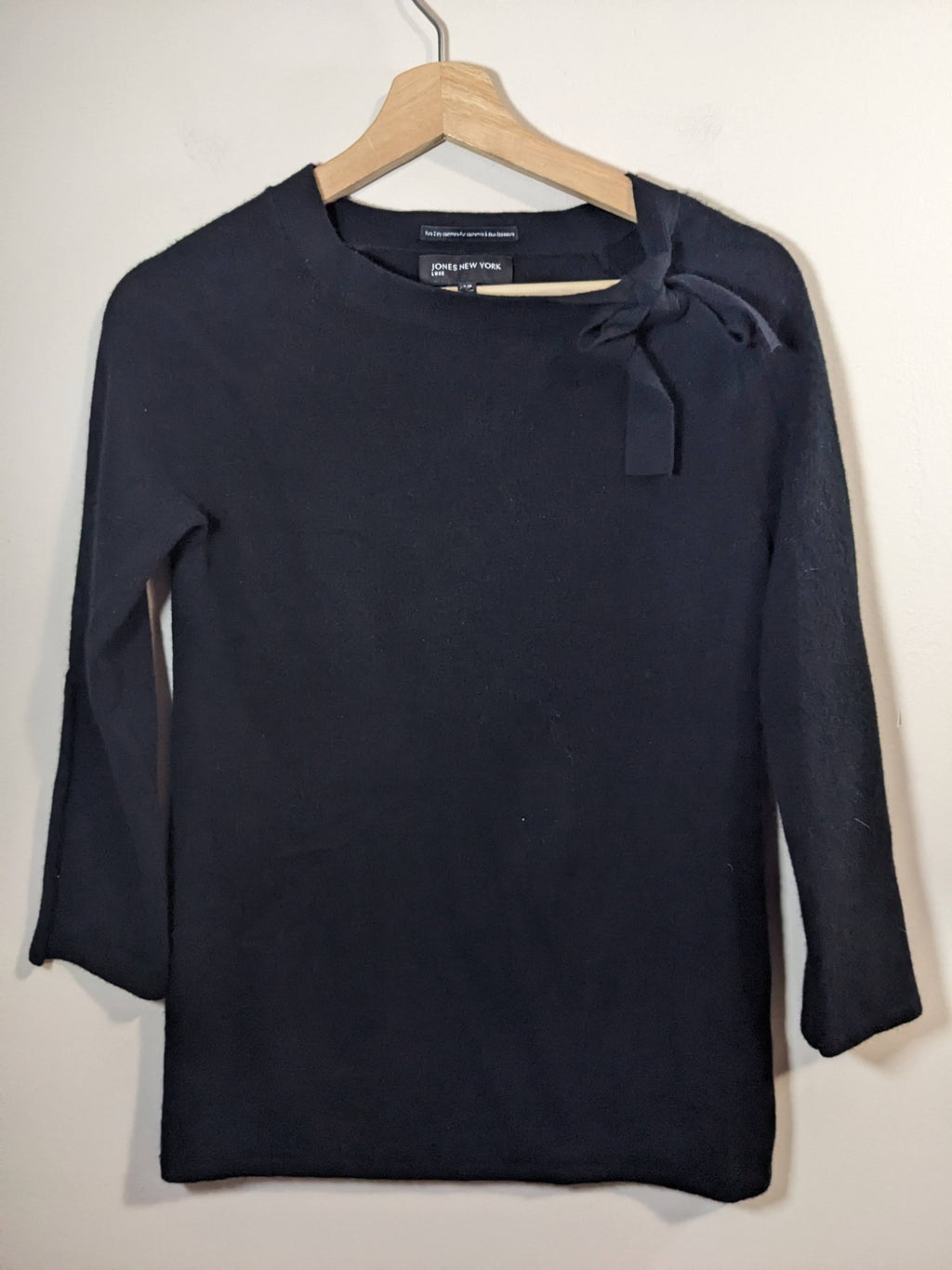 Jones New York Luxe Cashmere Black Tie Sweater- S