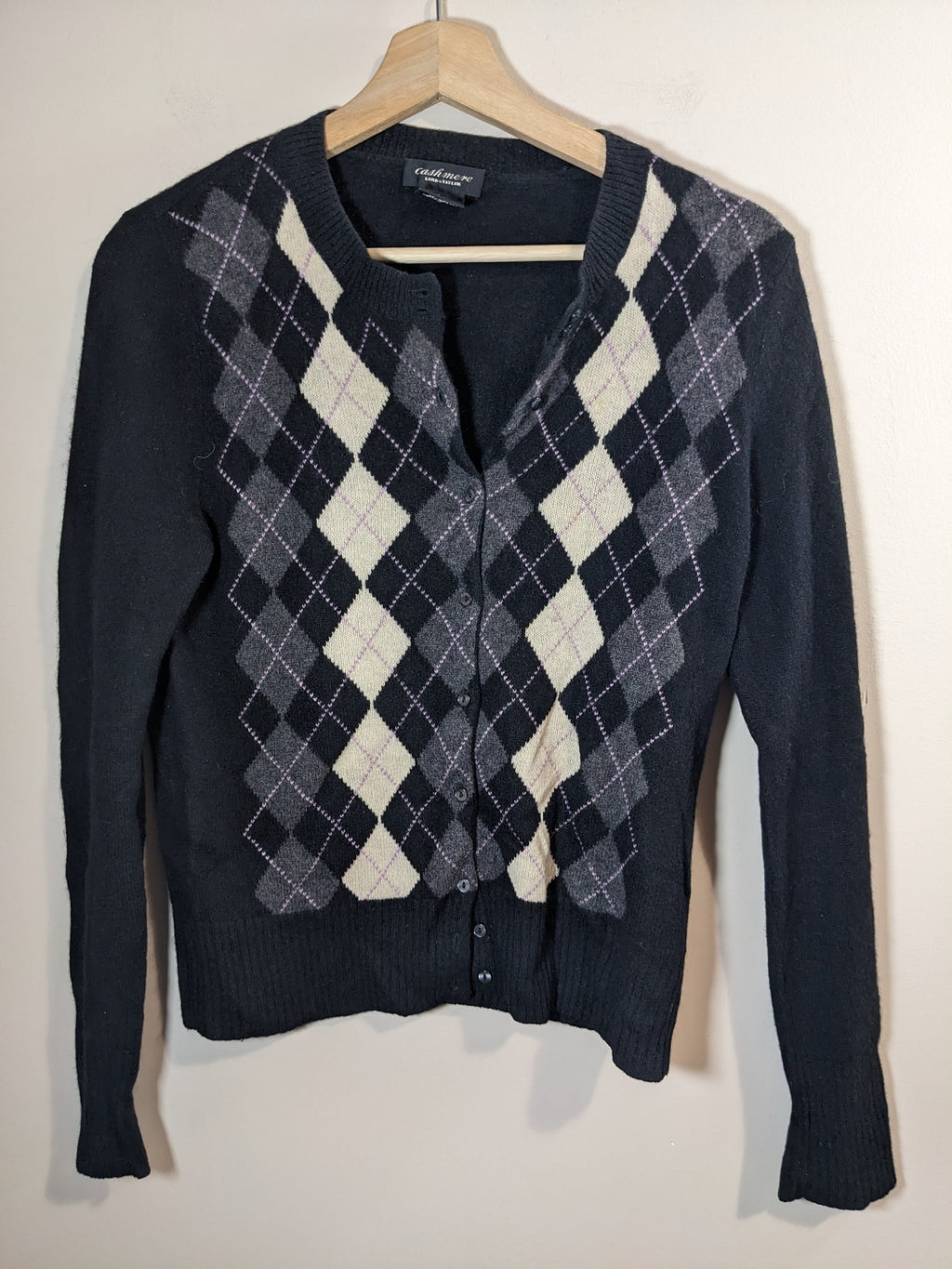 Lord & Taylor Cashmere Argyle Cardigan - S
