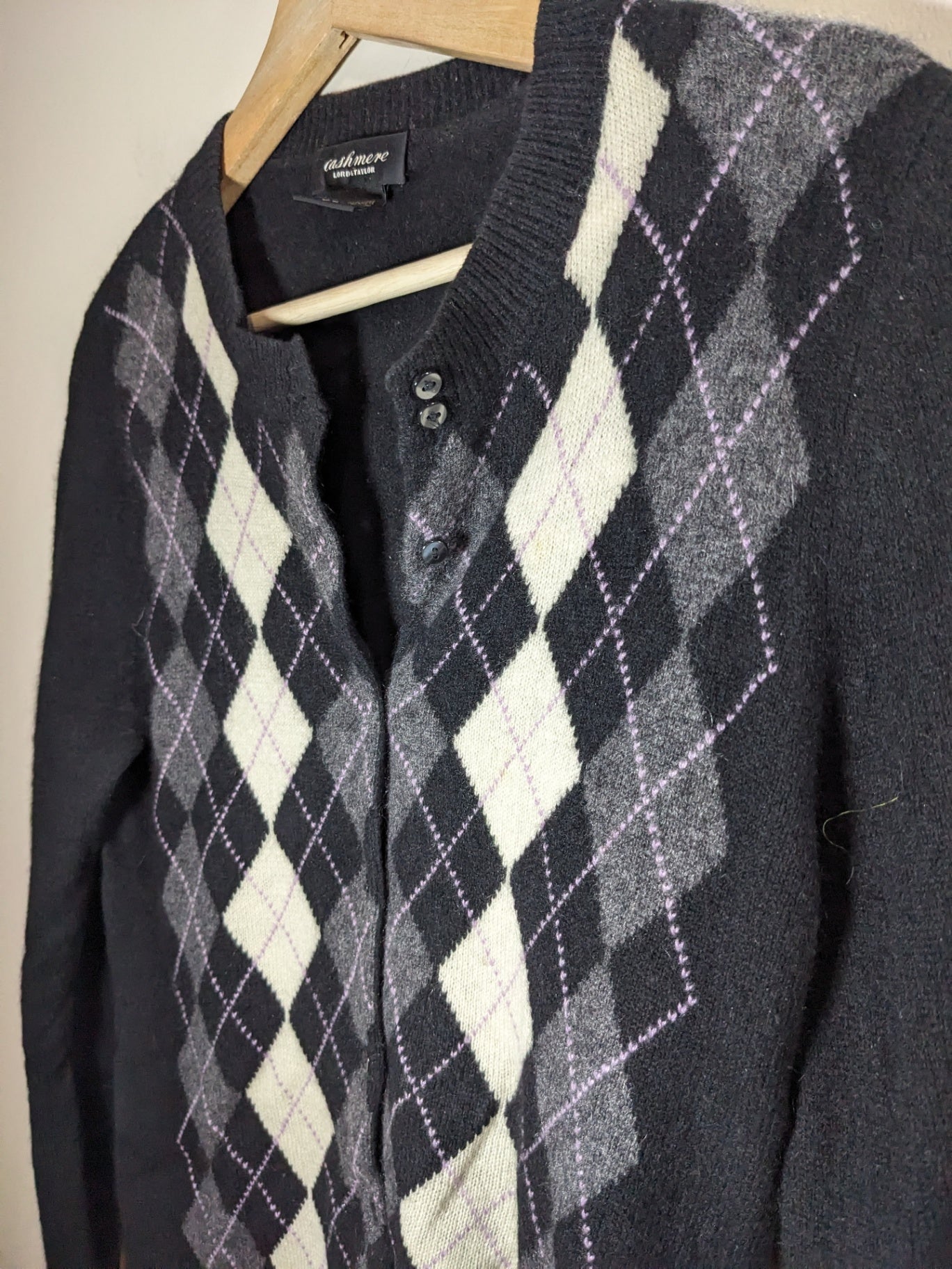 Lord & Taylor Cashmere Argyle Cardigan - S