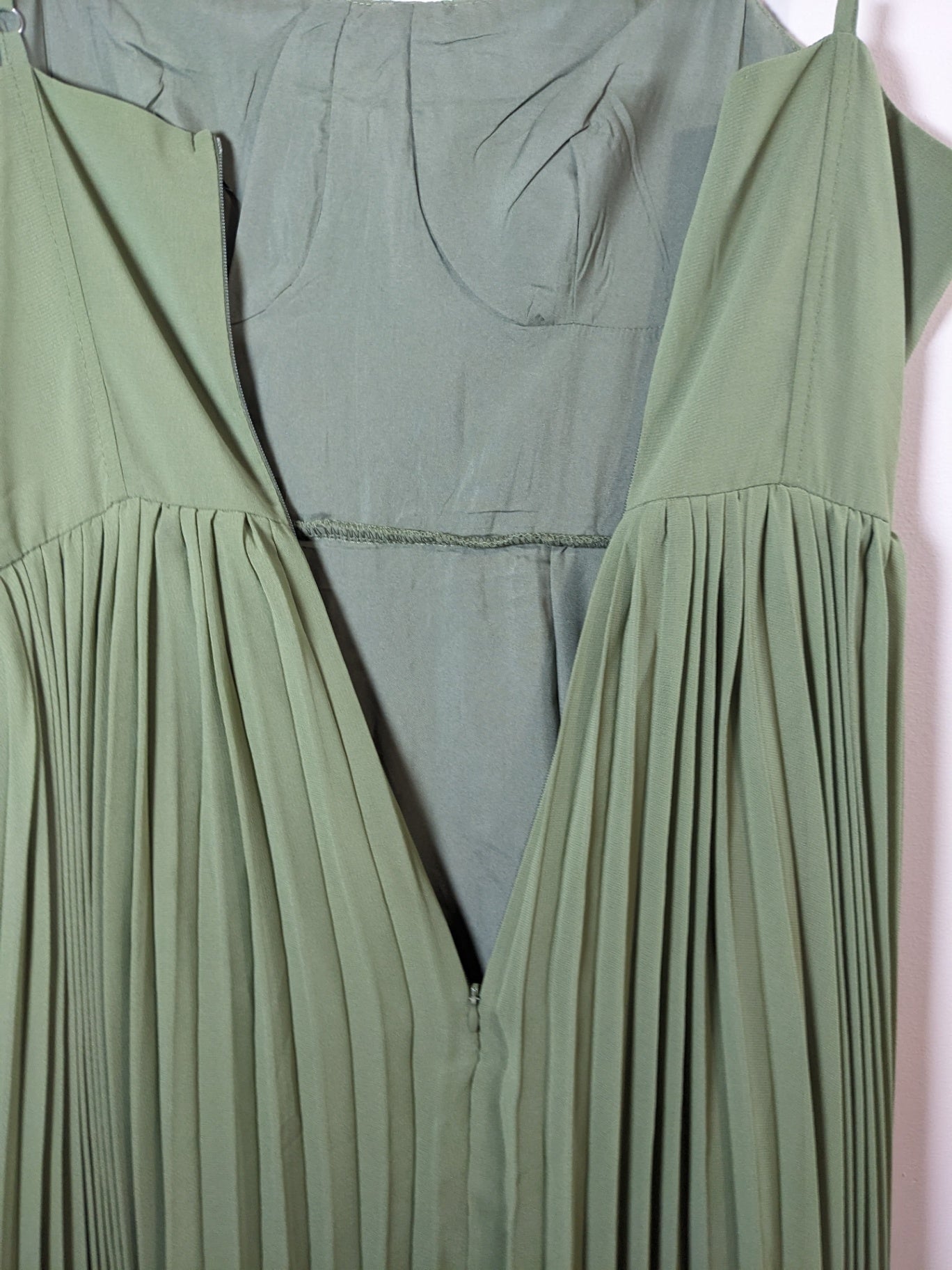 Olive Pleated Maxi Dress - appears small