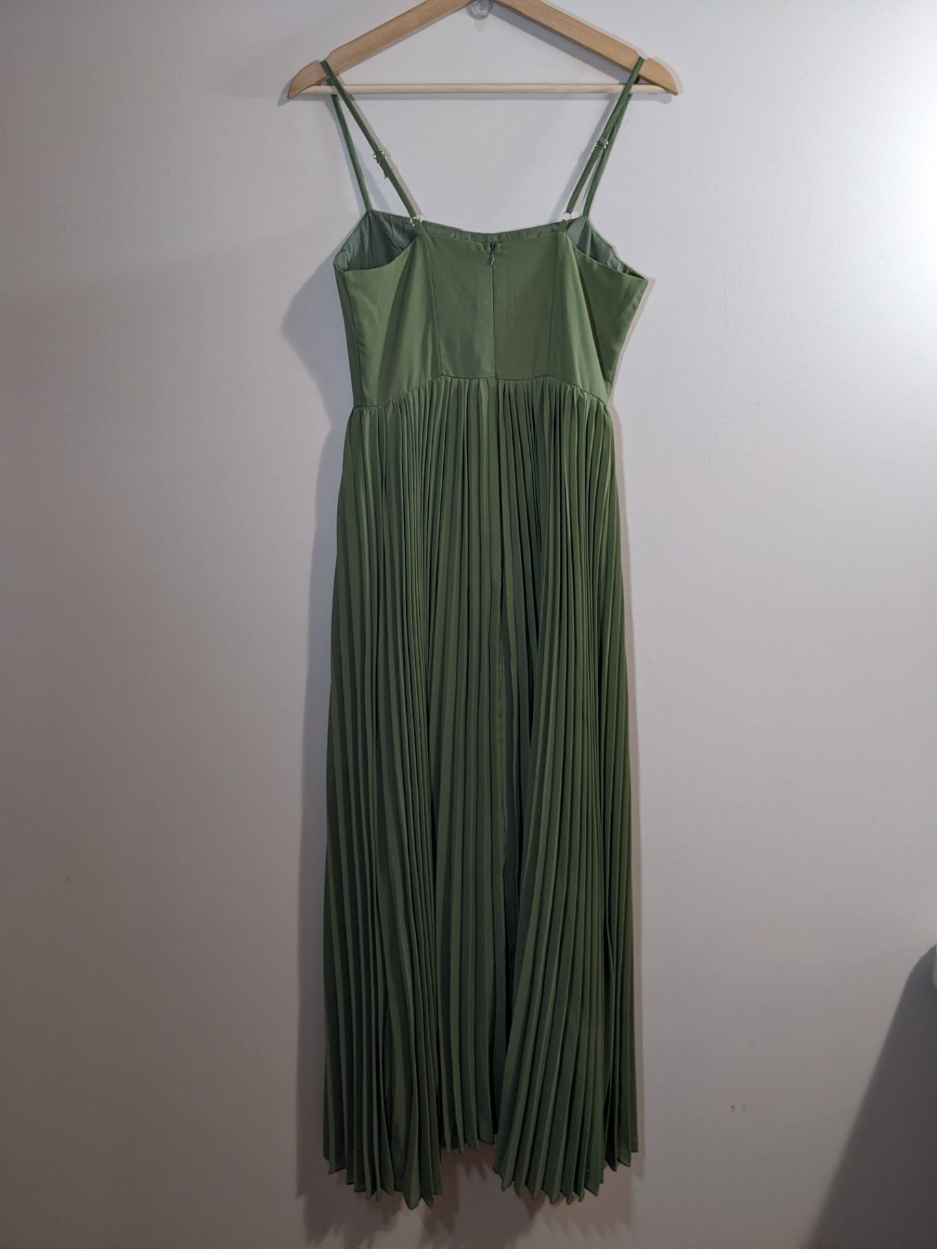Olive Pleated Maxi Dress - appears small