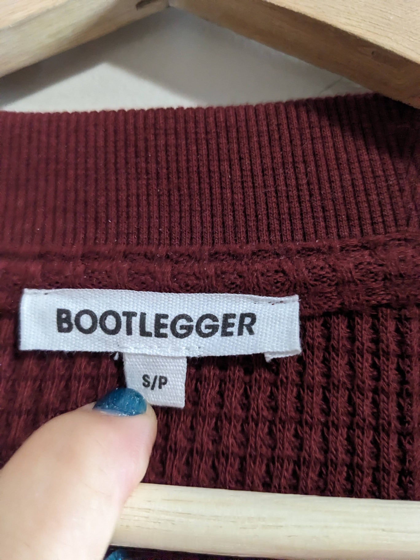 Bootlegger Maroon Waffle Knit Long Sleeve - S