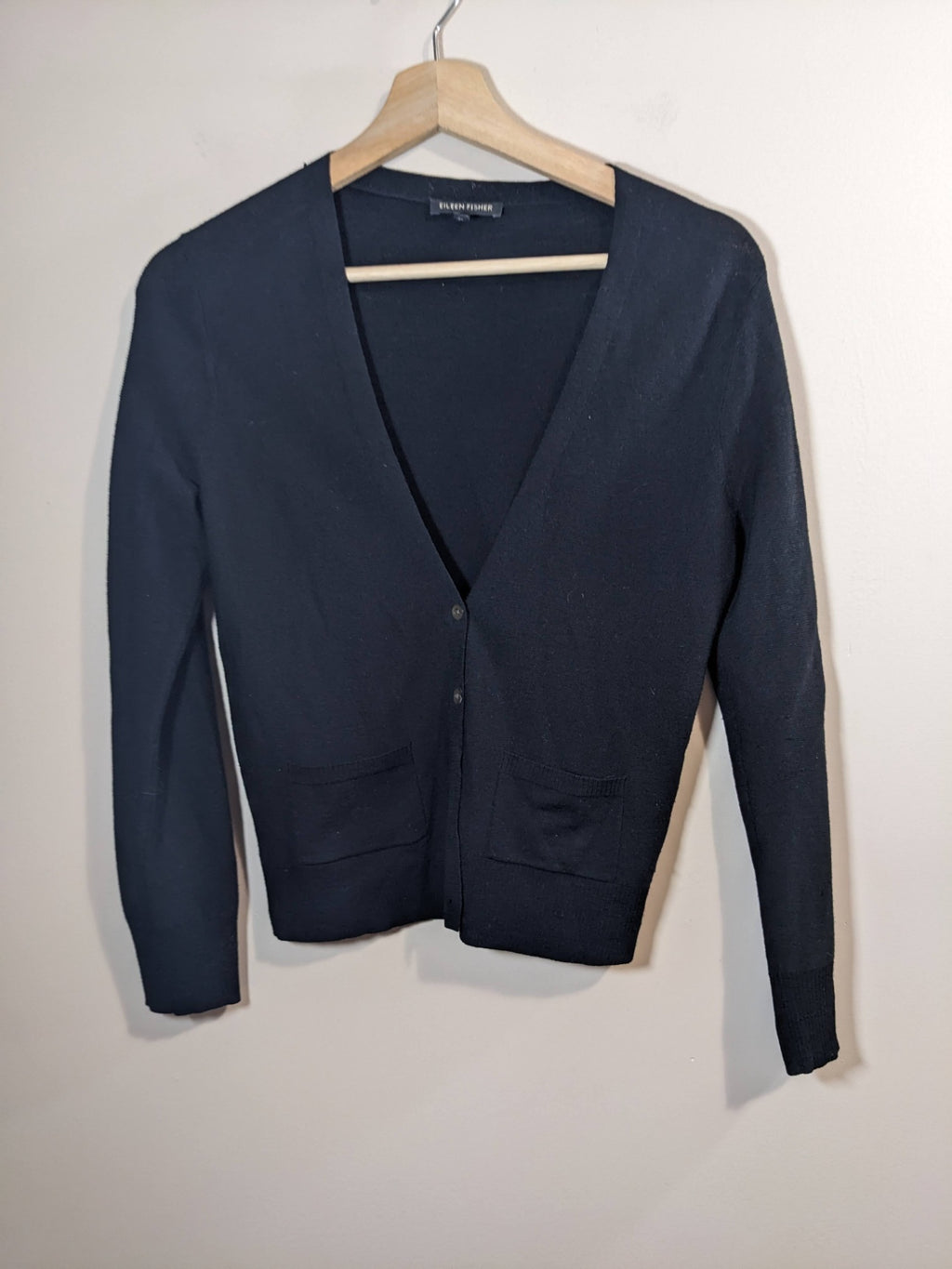 Eileen Fisher Black Merino Wool Cardigan - XS