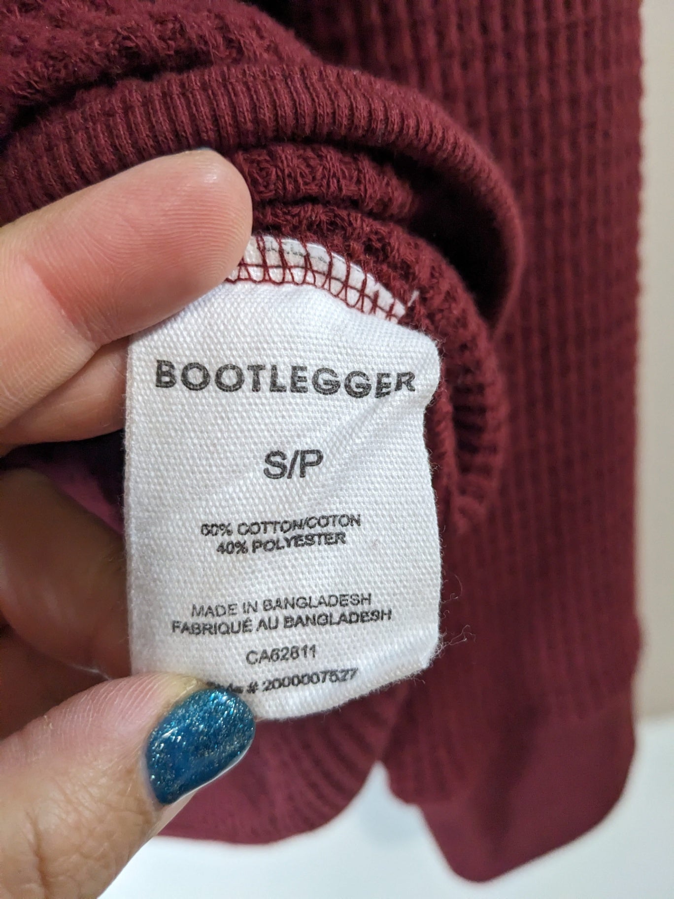 Bootlegger Maroon Waffle Knit Long Sleeve - S
