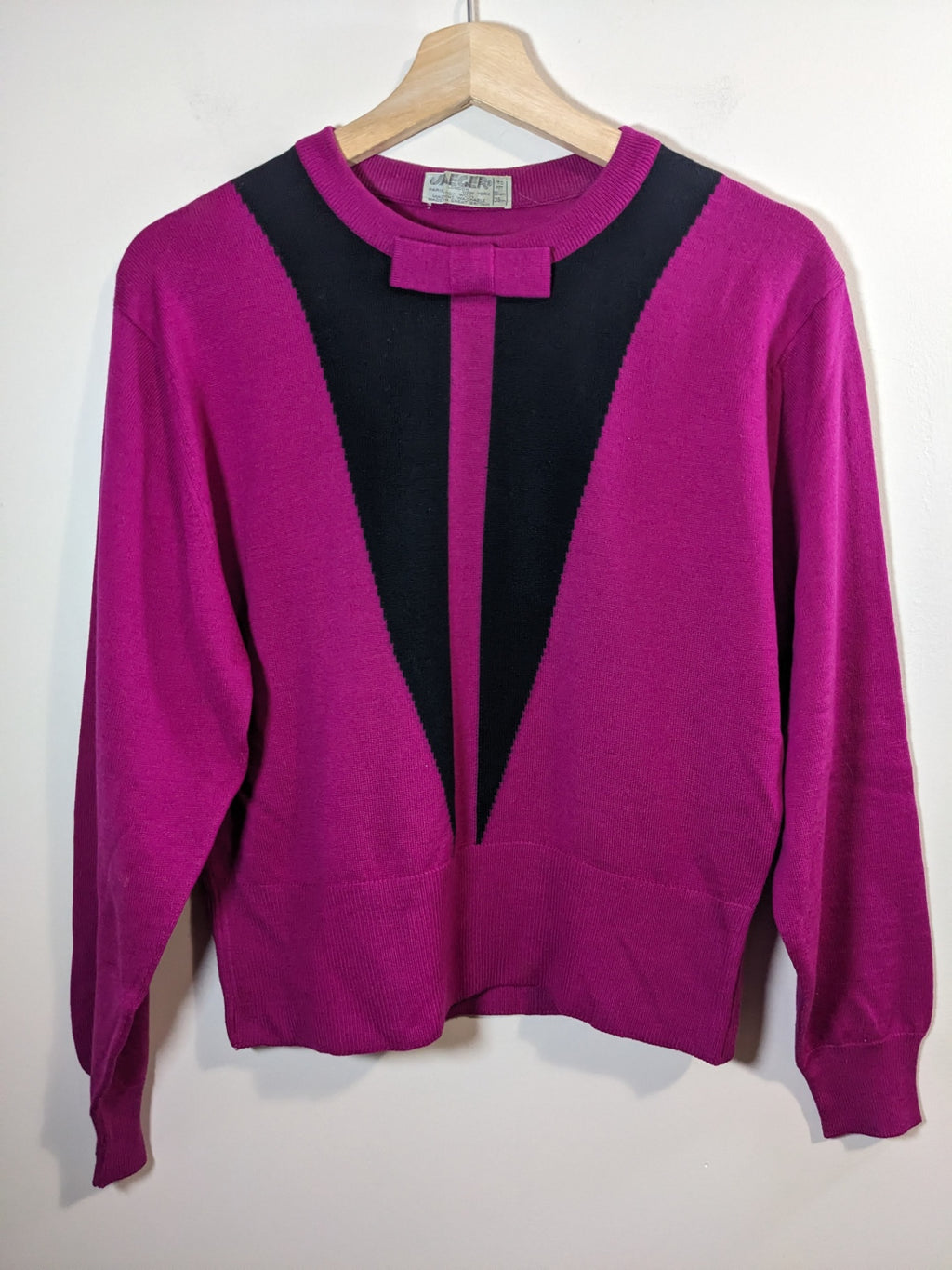 Jaeger Wool Fuchsia Bow Sweater - S