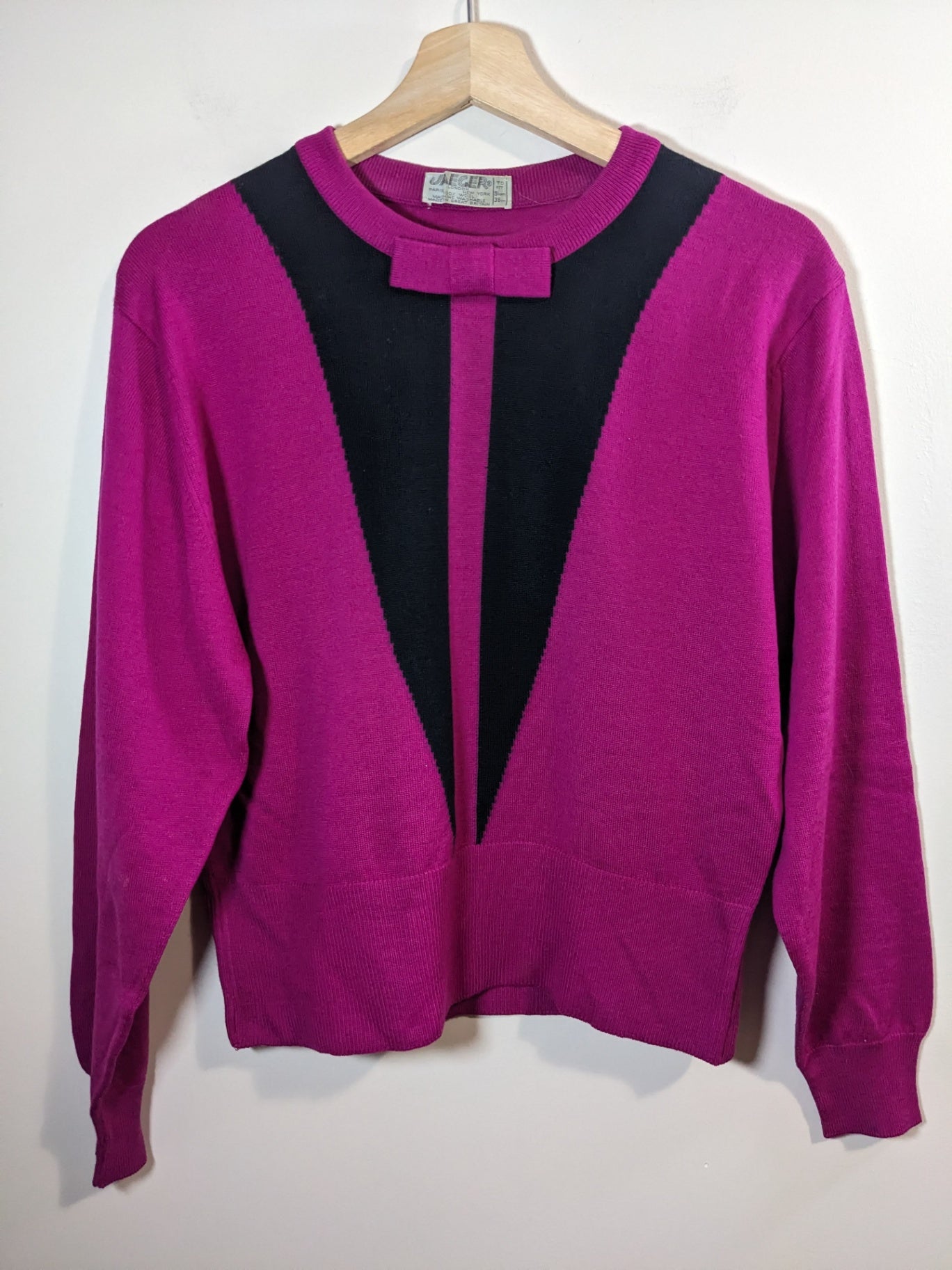 Jaeger Wool Fuchsia Bow Sweater - S