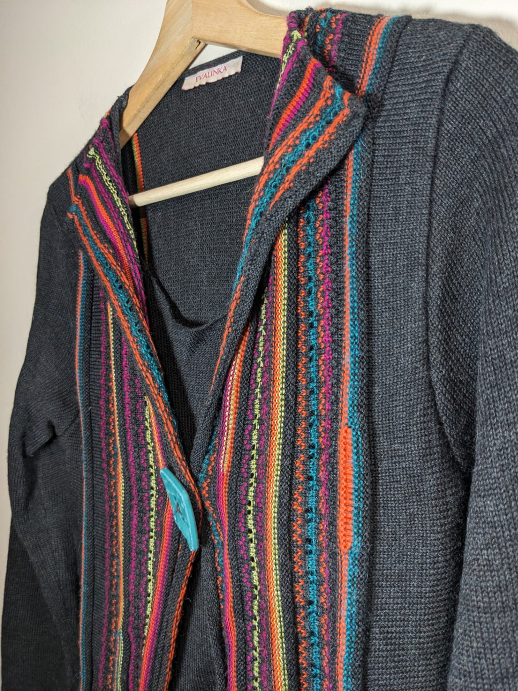 Evalinka Merino Wool Multicolour Faux Cardigan Sweater - S
