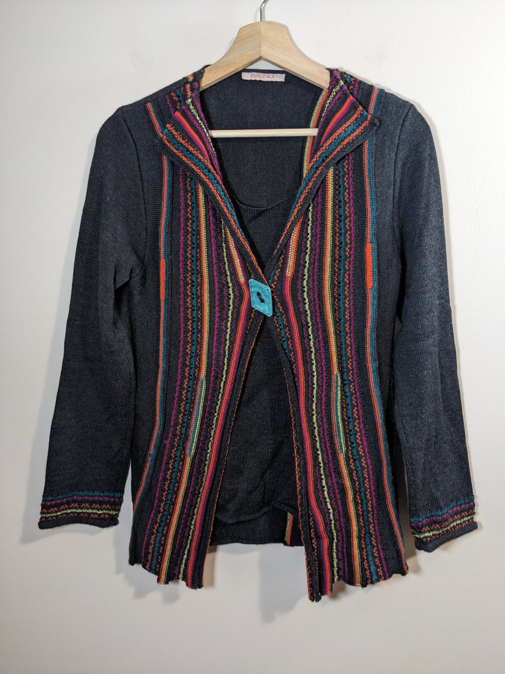 Evalinka Merino Wool Multicolour Faux Cardigan Sweater - S