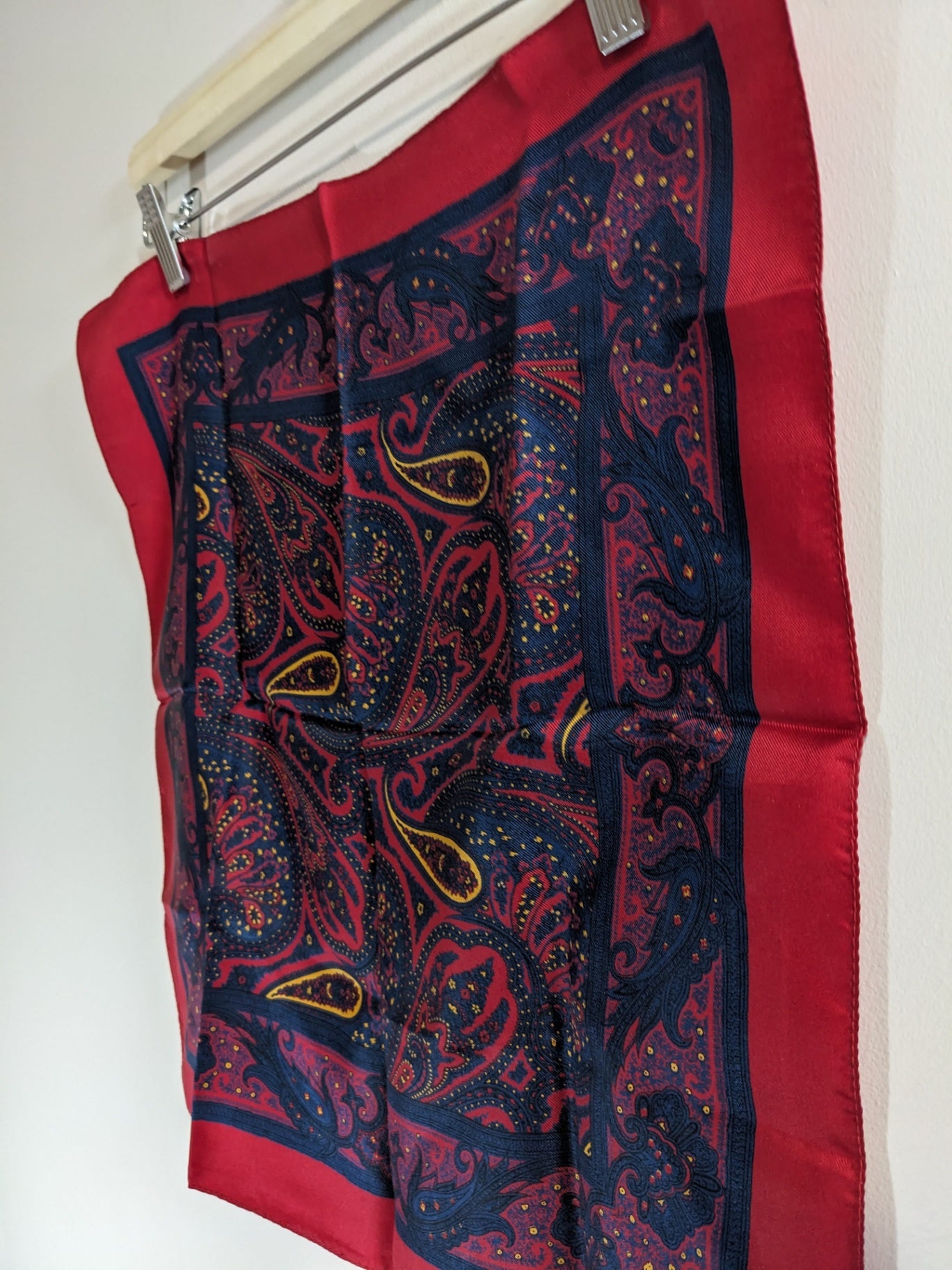 Silk Red/Navy Paisley Square Scarf - One Size