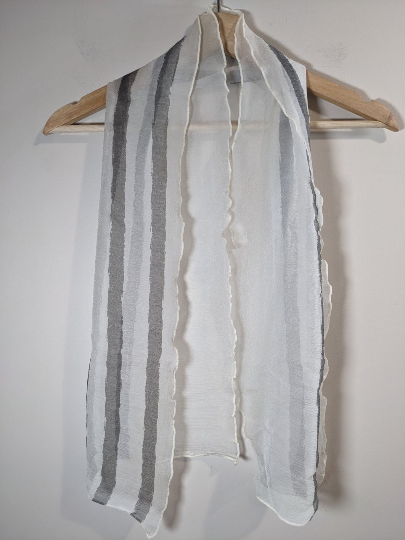 Silk White Striped Scarf- One Size
