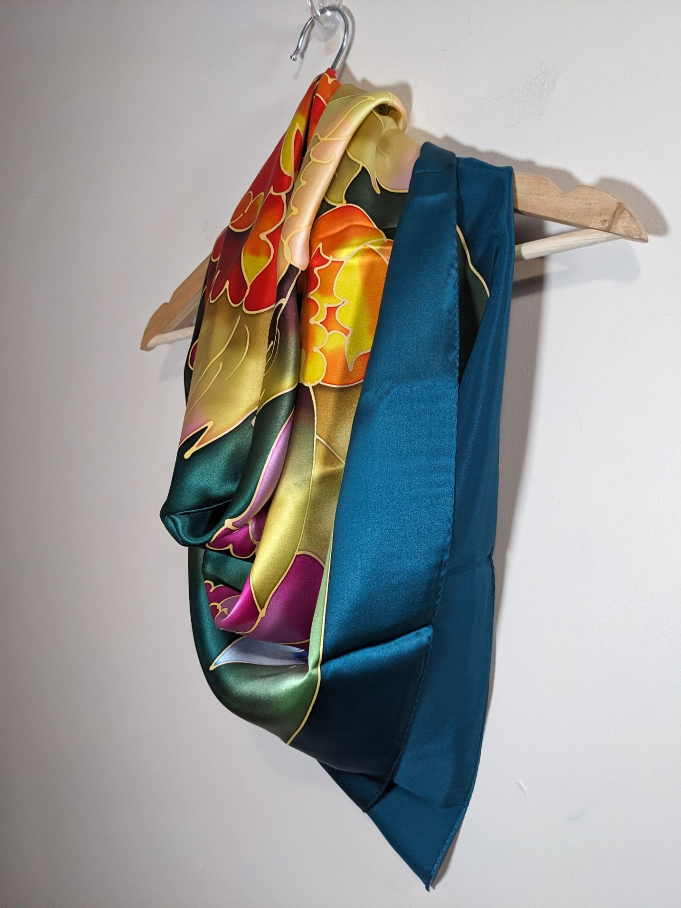 Silk Teal Floral Scarf - One Size