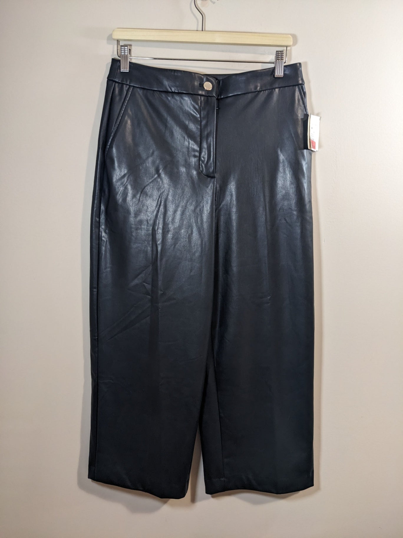 NWT Anne Klein Black Wide Leg Pleather Pants - sz 4