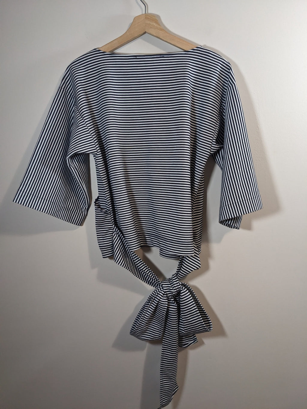 Contemporaine Striped Faux Wrap Blouse - L