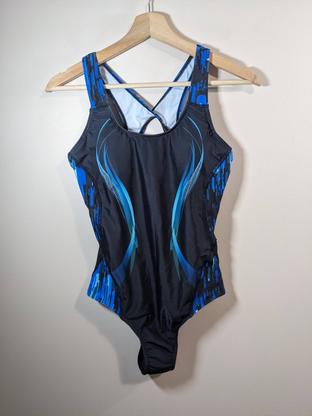 Black & Blue One Piece Swimsuit - M