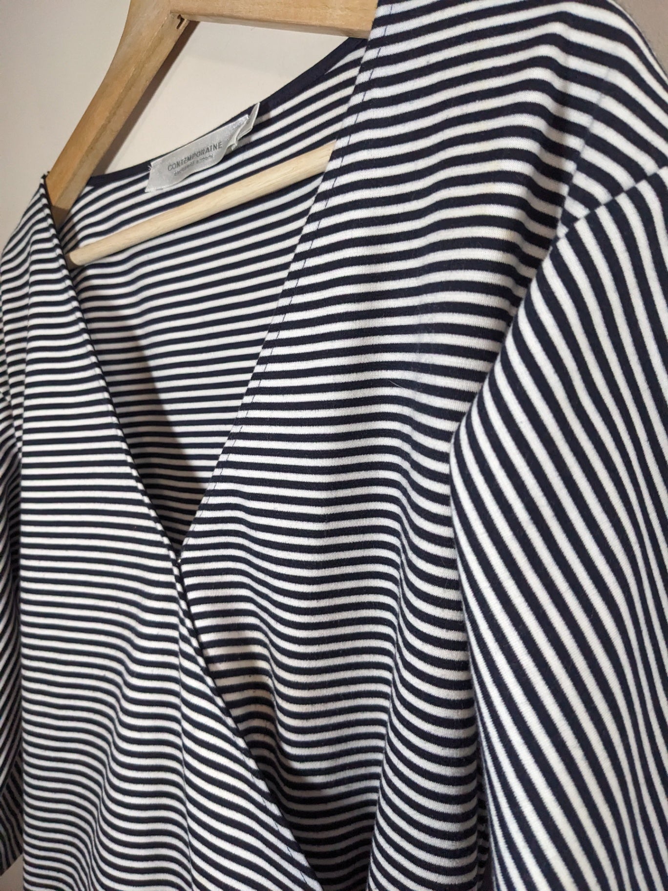 Contemporaine Striped Faux Wrap Blouse - L