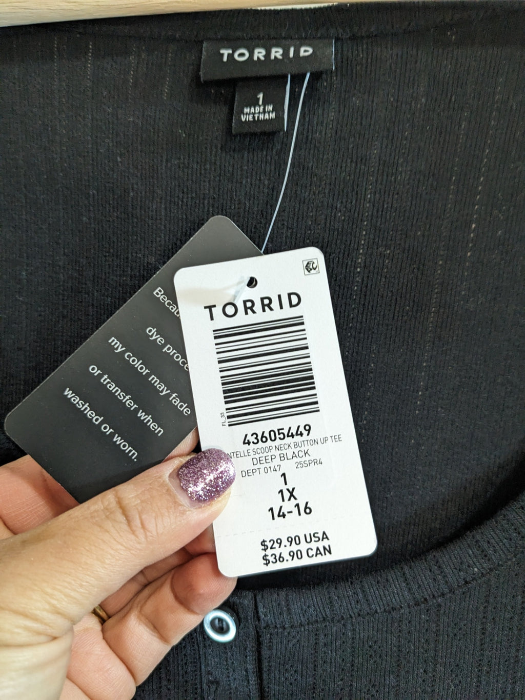 NWT TORRID Black Crop Shirt - XL
