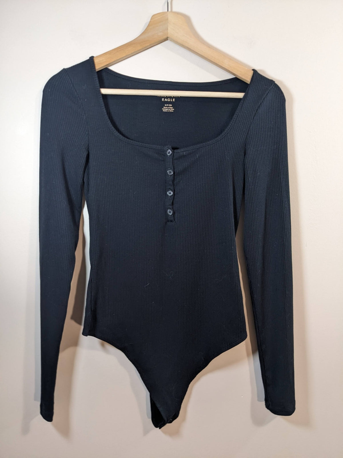 American Eagle Black Long Sleeve Bodysuit - S