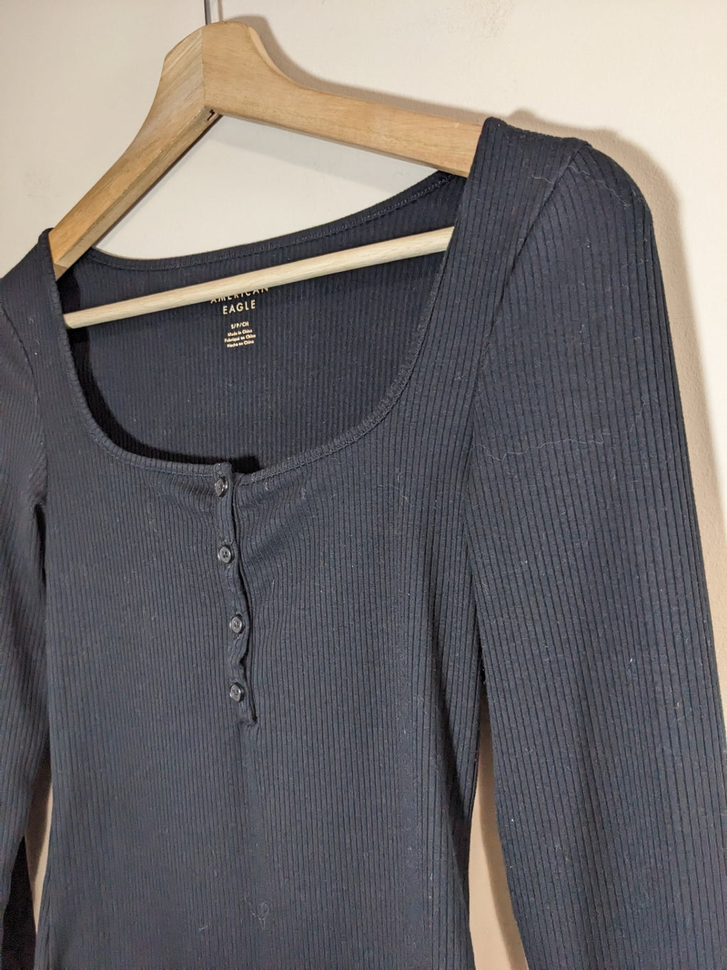 American Eagle Black Long Sleeve Bodysuit - S