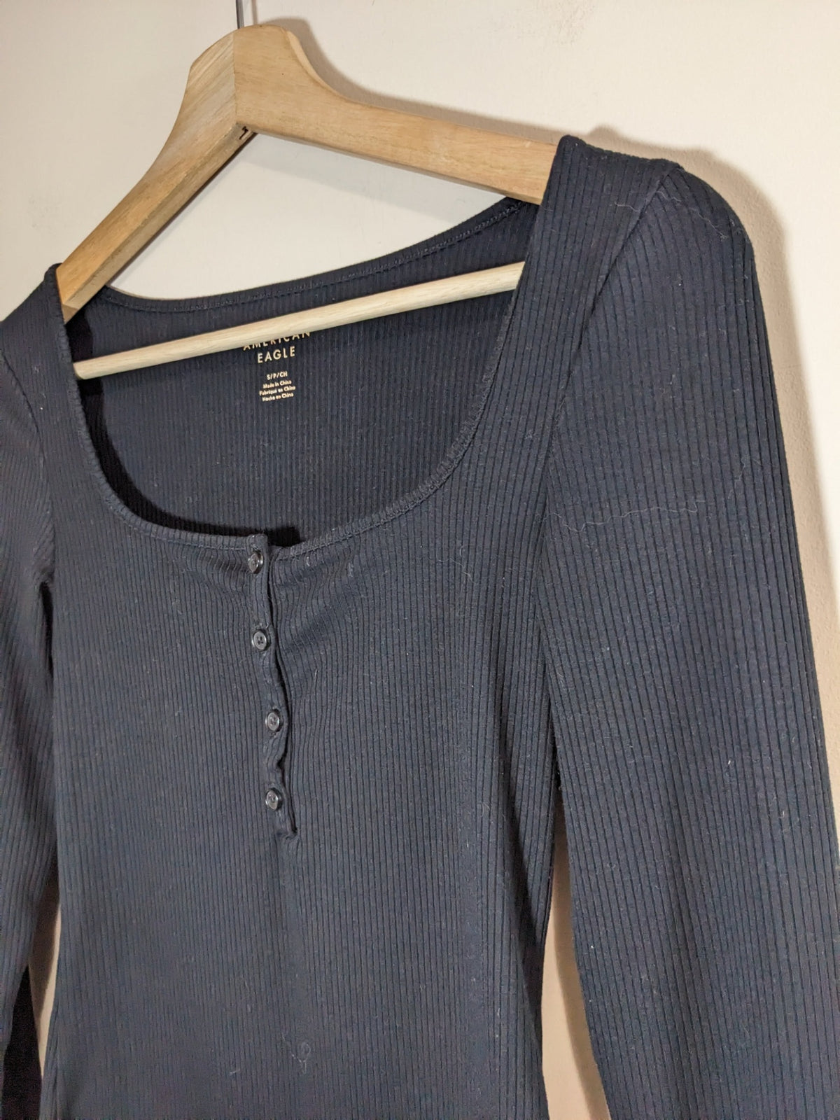 American Eagle Black Long Sleeve Bodysuit - S