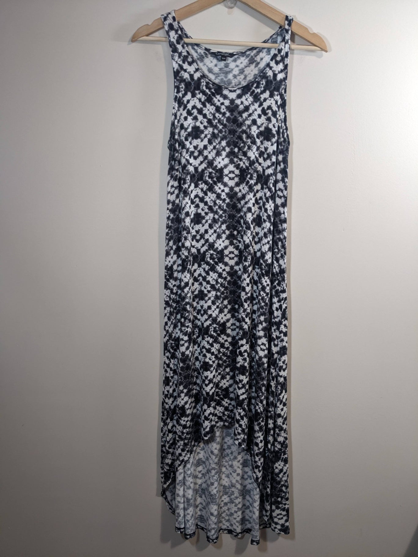 George Black & White Pattern High Low Dress - S