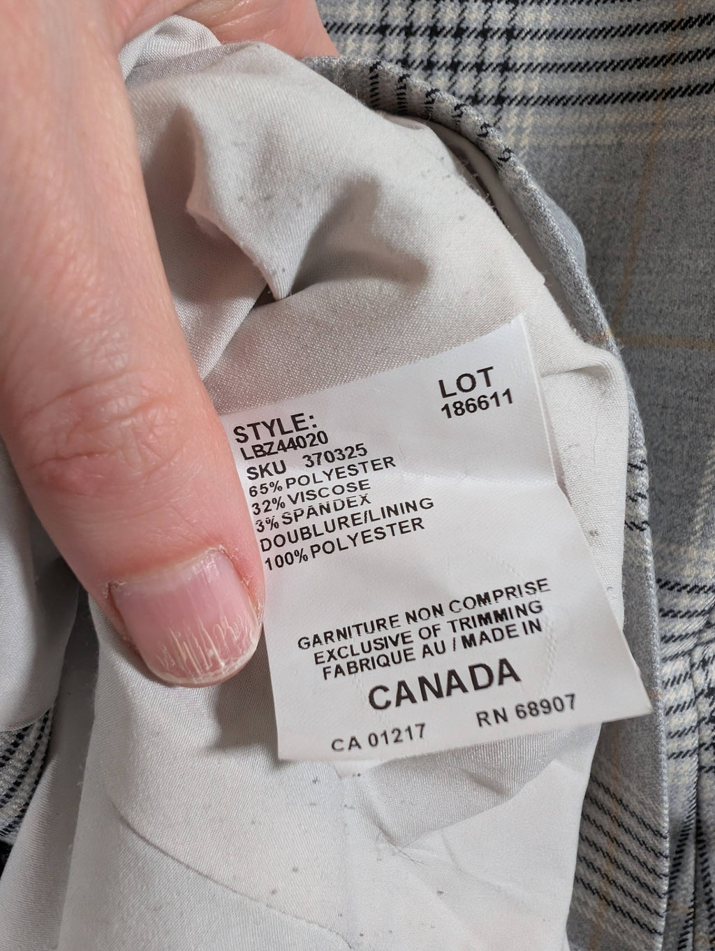 Le Château grey plaid blazer - 2XS