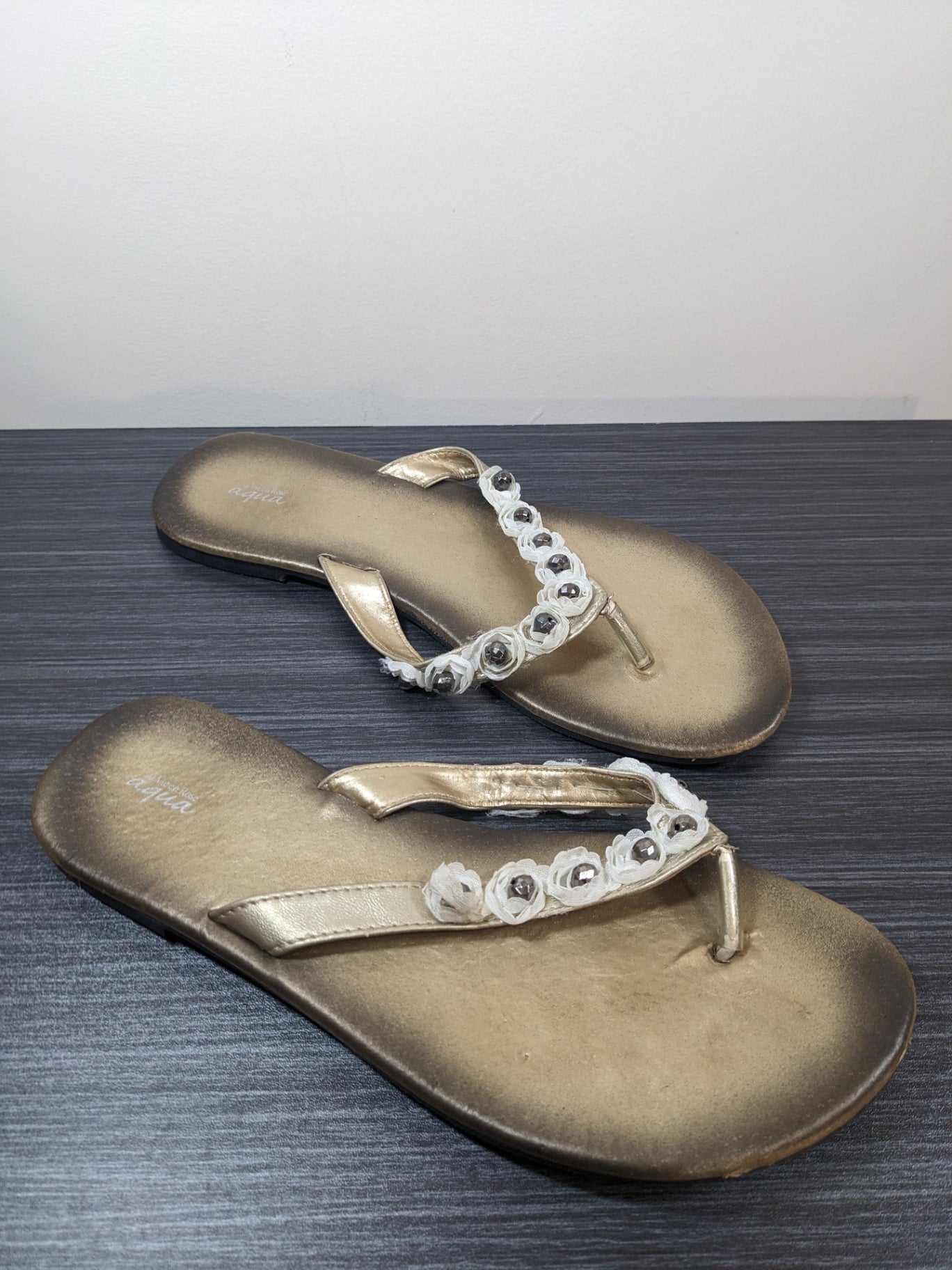 La Vie en Rose Aqua Floral Bead Sandals - sz 8
