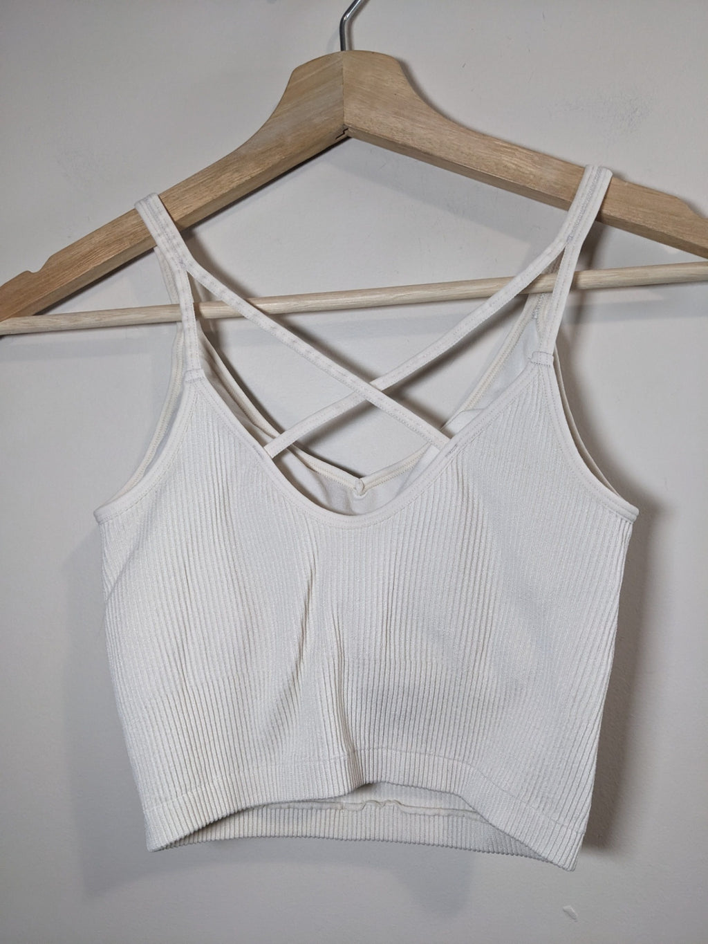 Lemon White Ribbed Crop Tank - S