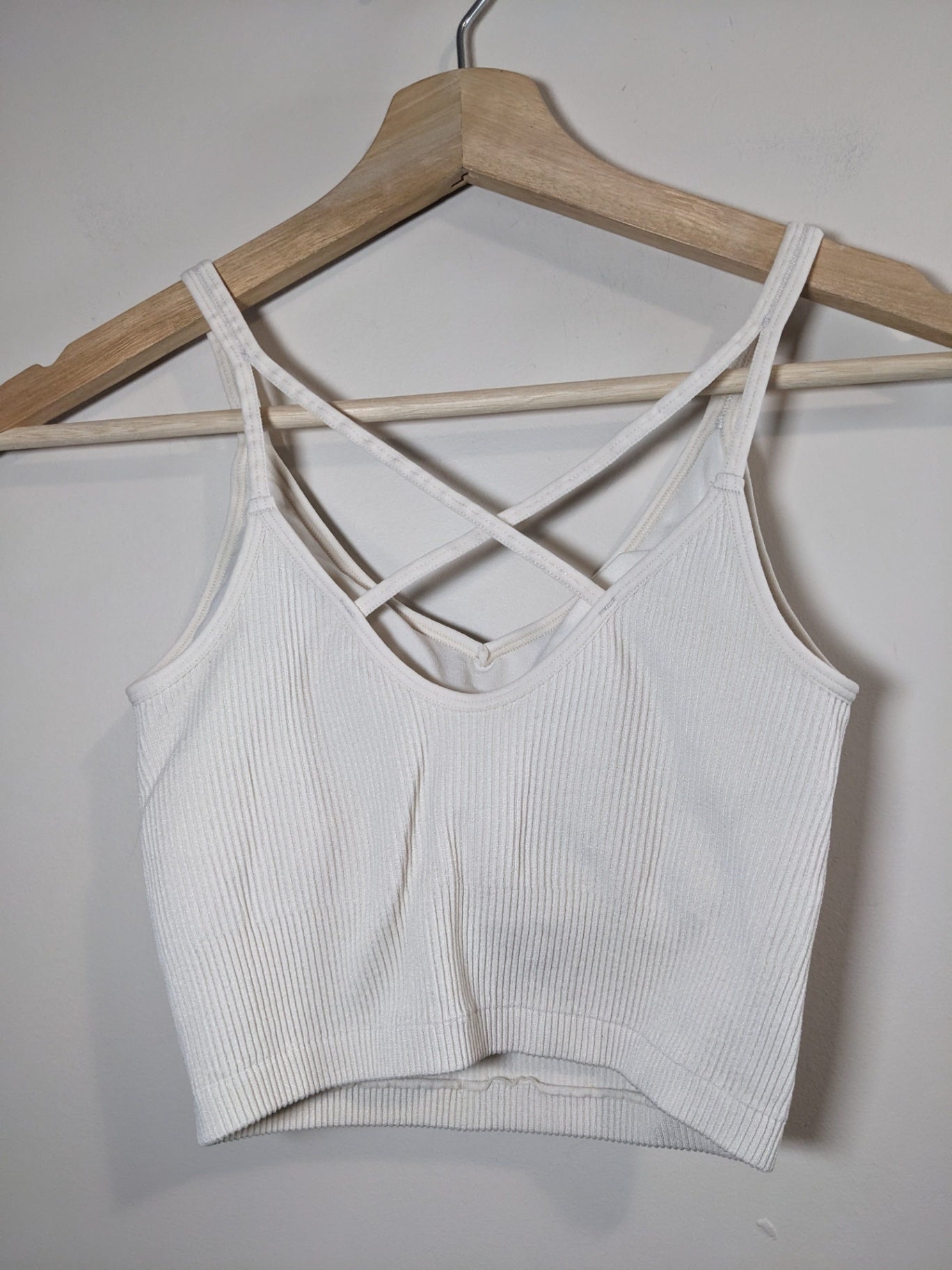 Lemon White Ribbed Crop Tank - S