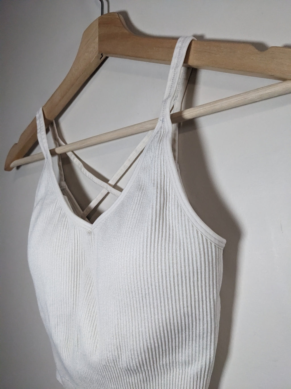 Lemon White Ribbed Crop Tank - S