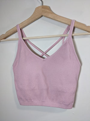 Lemon Pink Ribbed Crop Tank - S