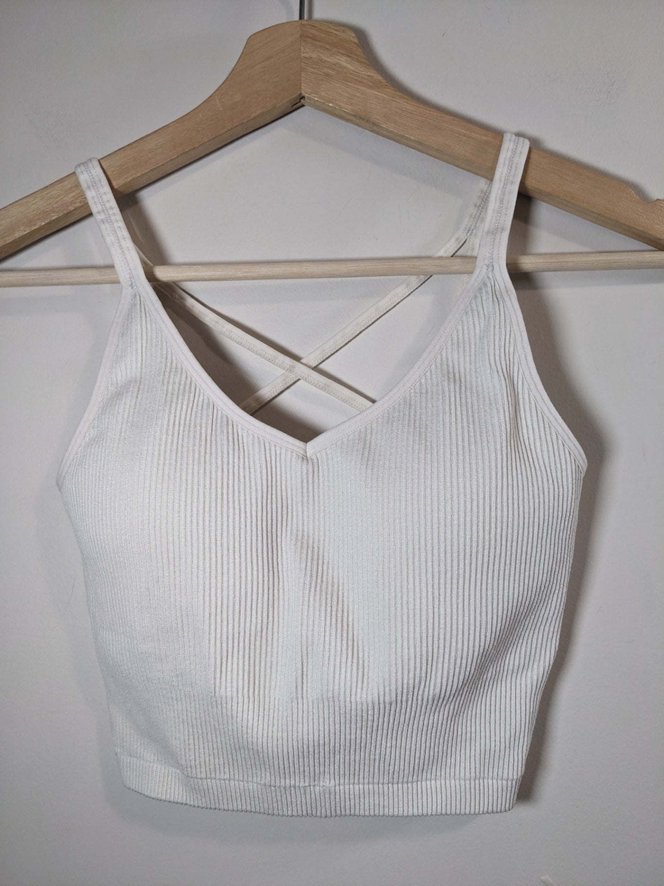 Lemon White Ribbed Crop Tank - S