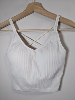 Lemon White Ribbed Crop Tank - S