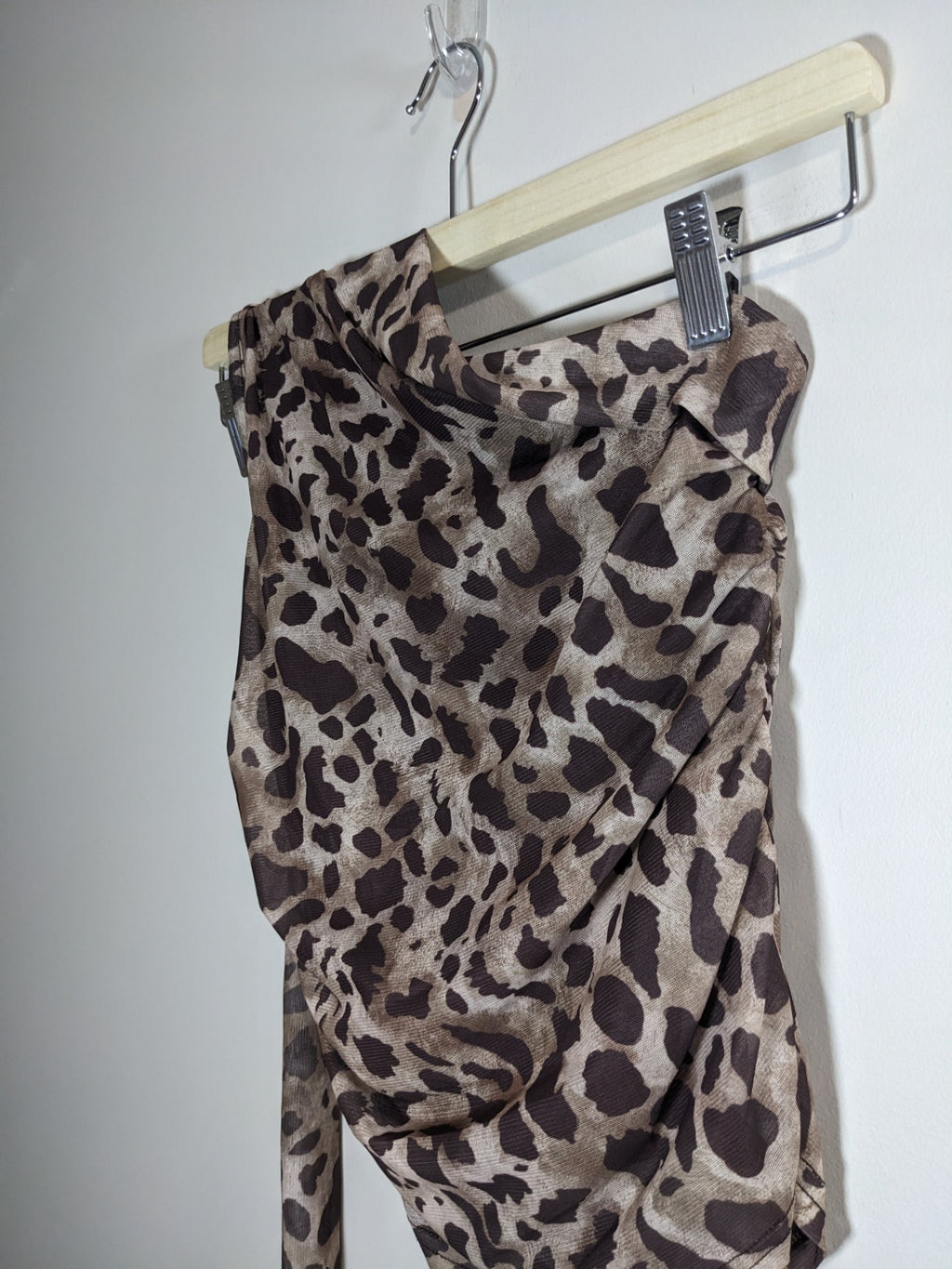 Leopard Print One Shoulder Scarf Blouse - S