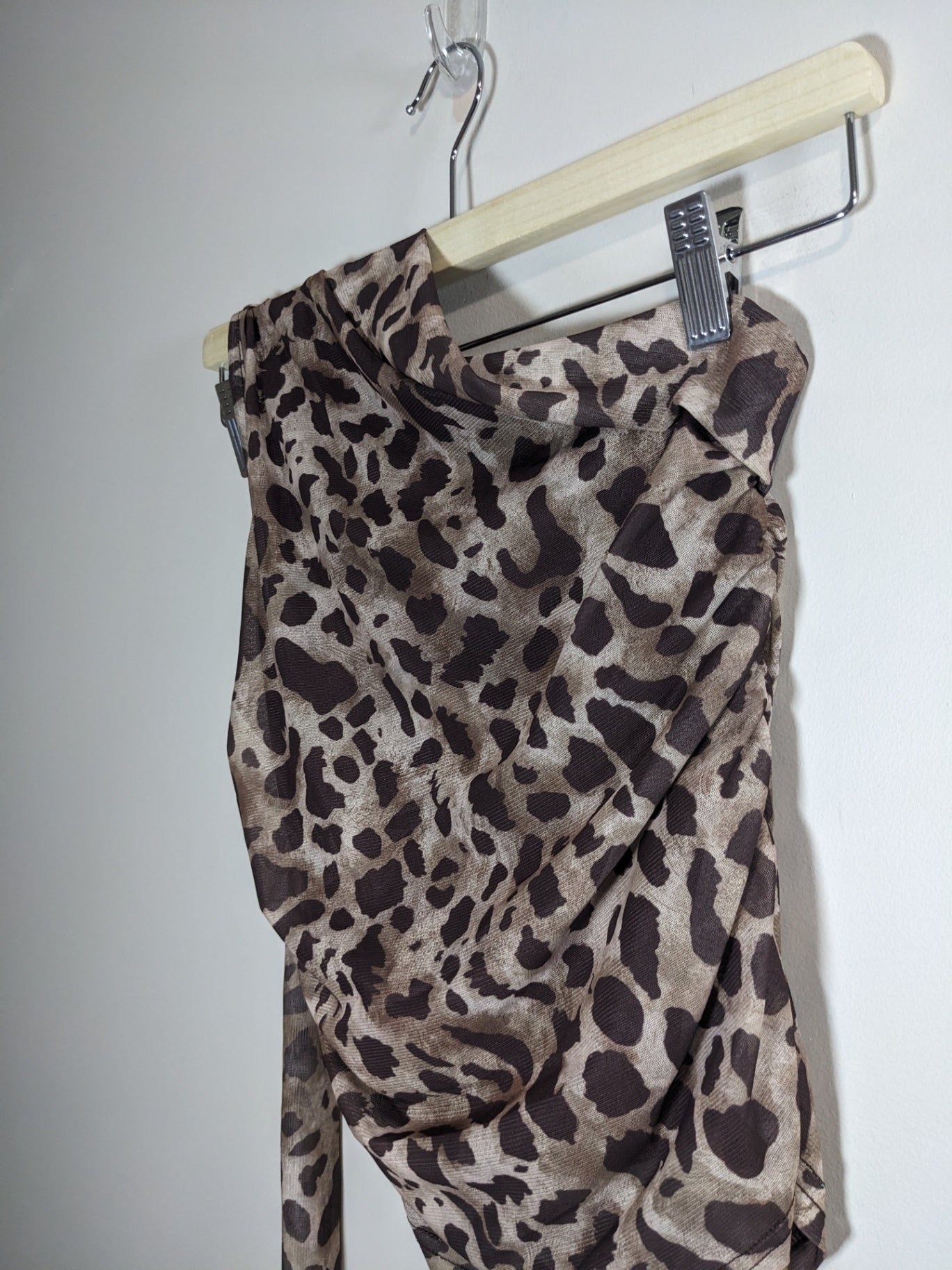 Leopard Print One Shoulder Scarf Blouse - S