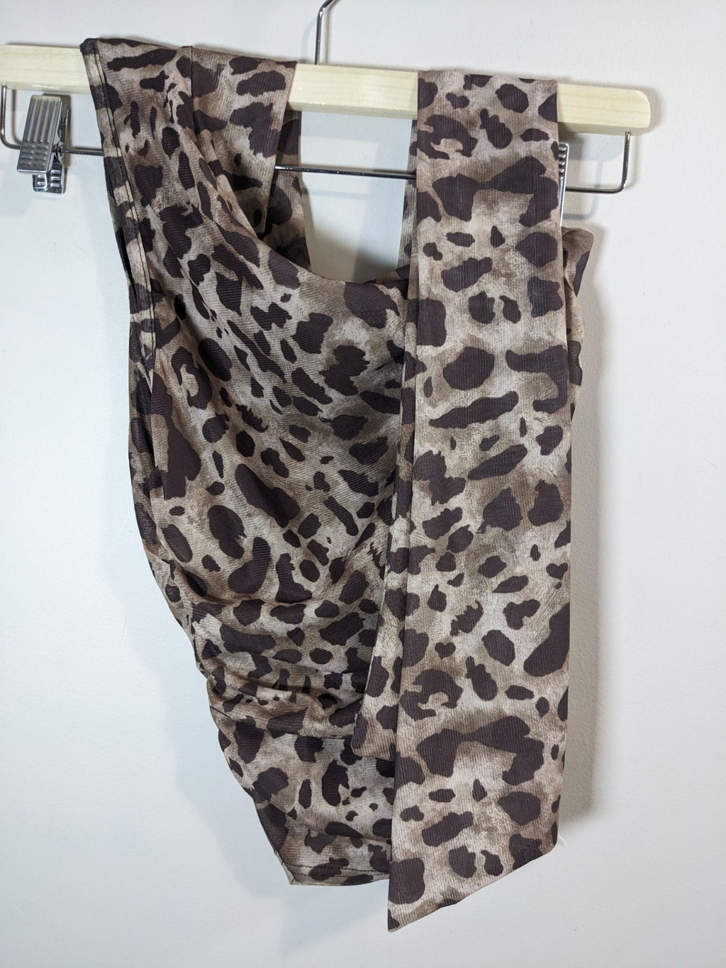 Leopard Print One Shoulder Scarf Blouse - S