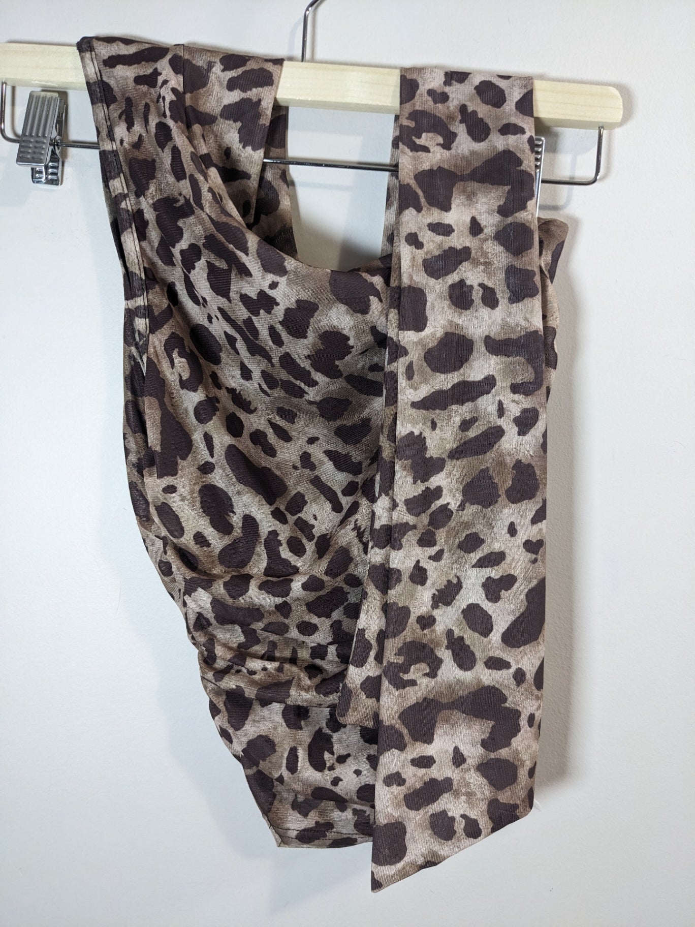 Leopard Print One Shoulder Scarf Blouse - S