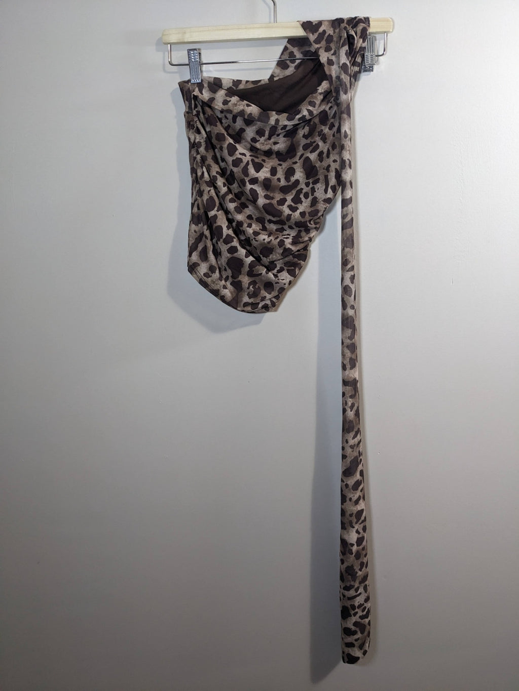 Leopard Print One Shoulder Scarf Blouse - S