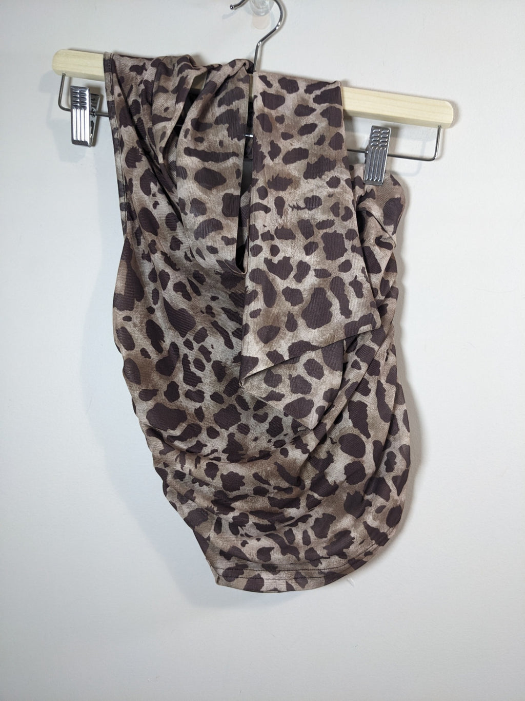 Leopard Print One Shoulder Scarf Blouse - S