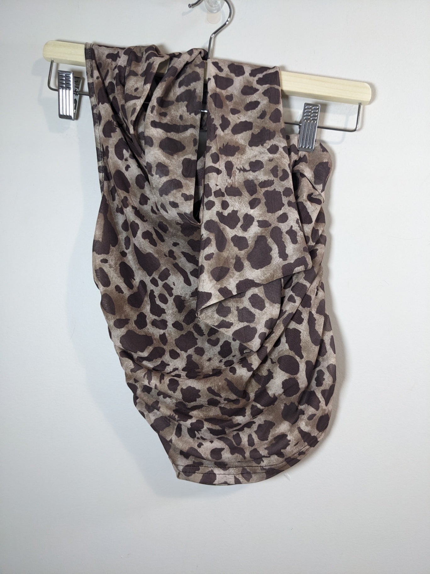 Leopard Print One Shoulder Scarf Blouse - S