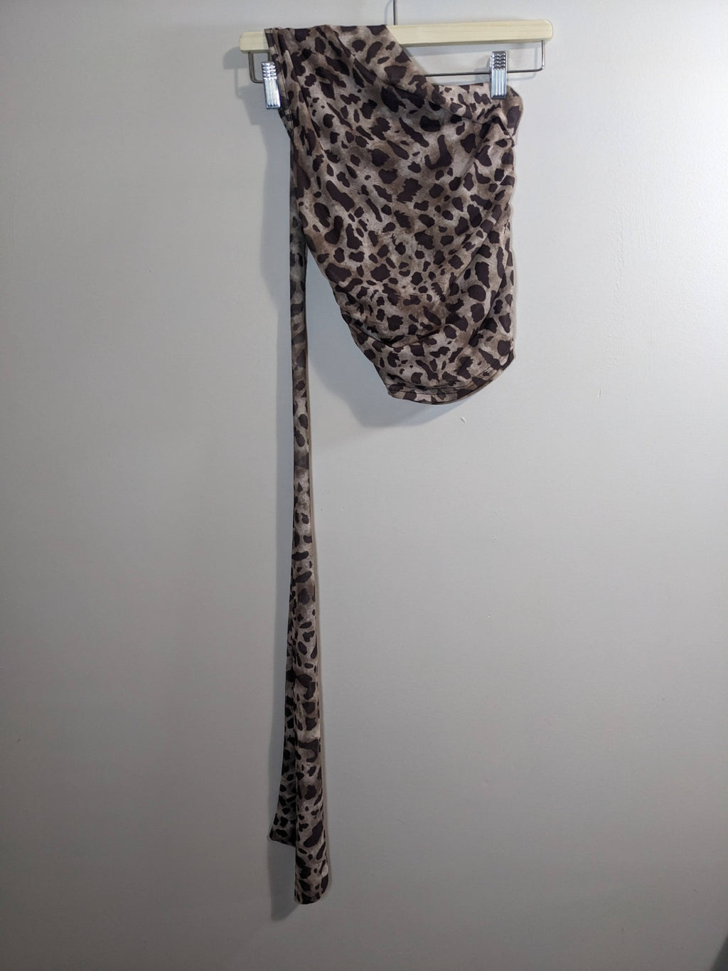 Leopard Print One Shoulder Scarf Blouse - S