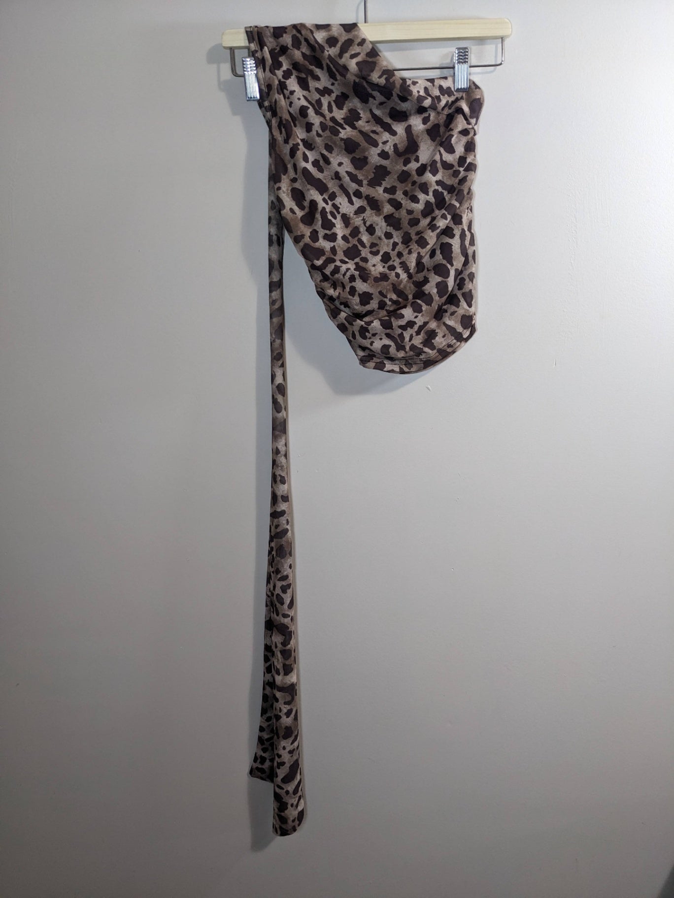 Leopard Print One Shoulder Scarf Blouse - S