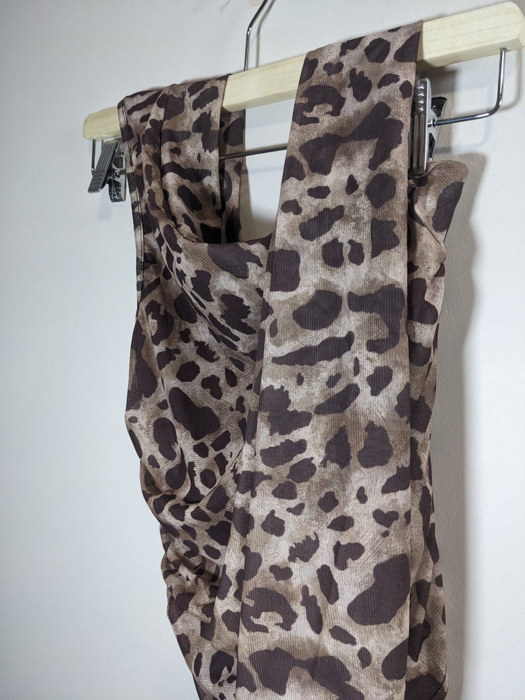 Leopard Print One Shoulder Scarf Blouse - S