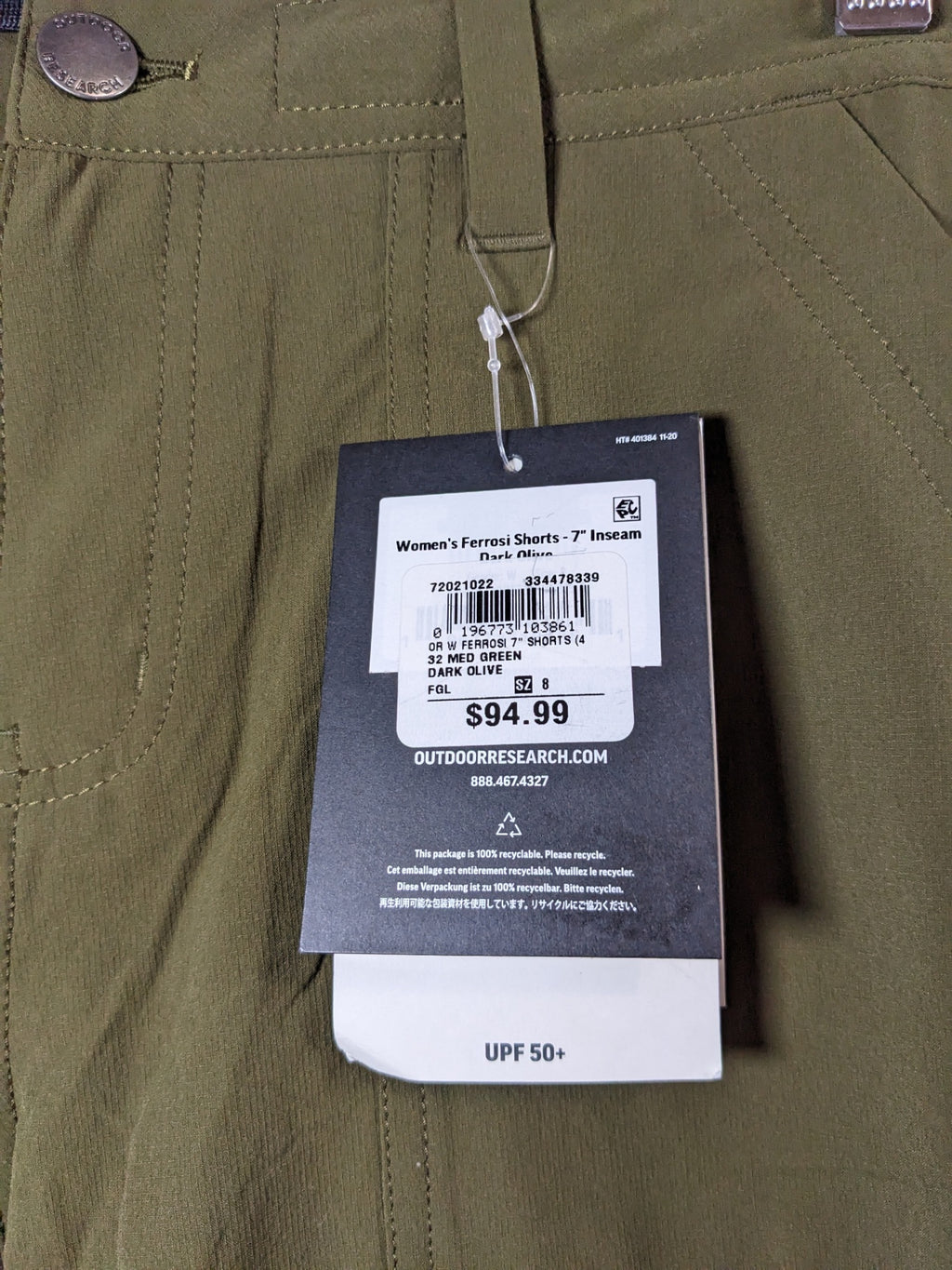 NWT Outdoor Research Olive Utility Shorts - sz 8