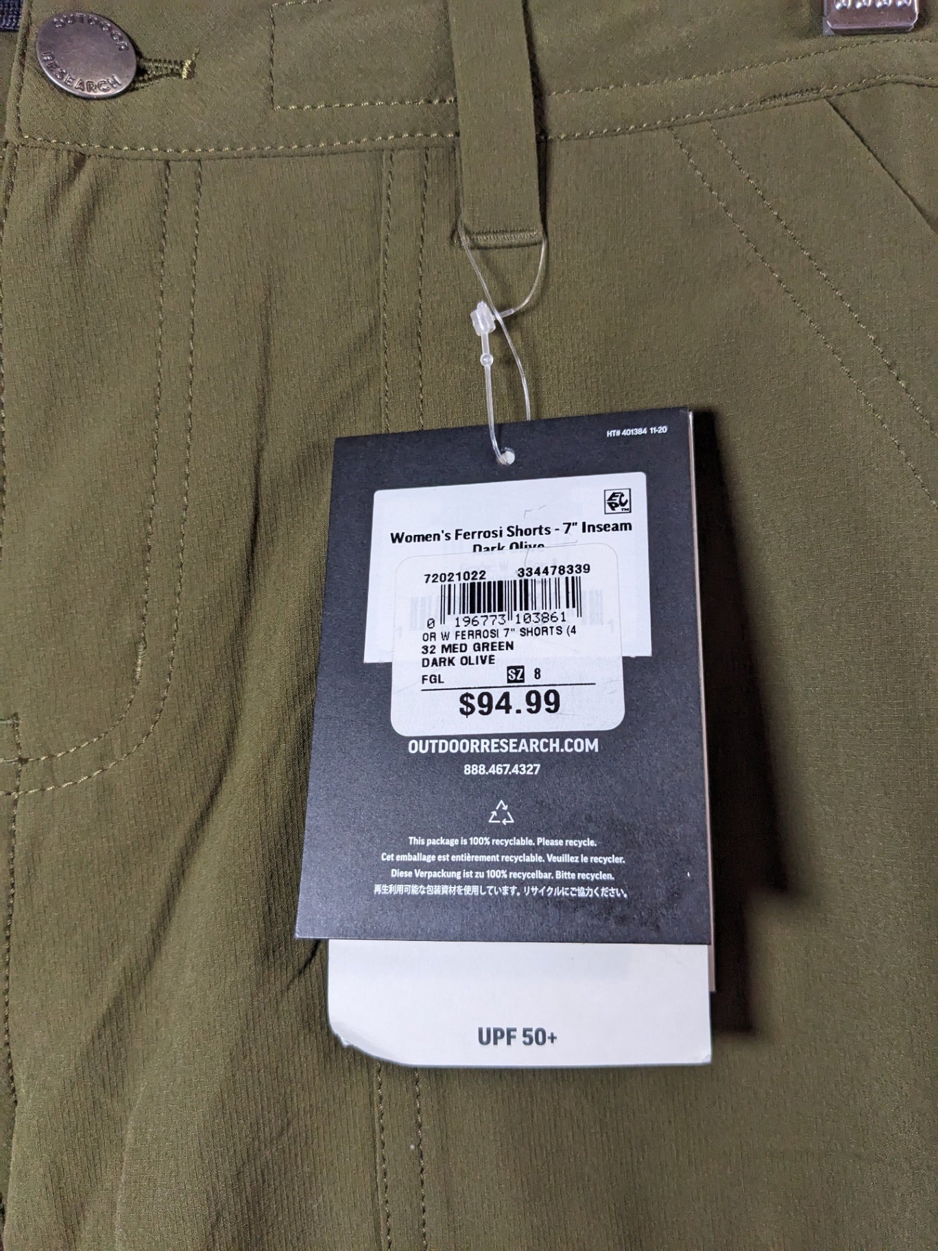 NWT Outdoor Research Olive Utility Shorts - sz 8