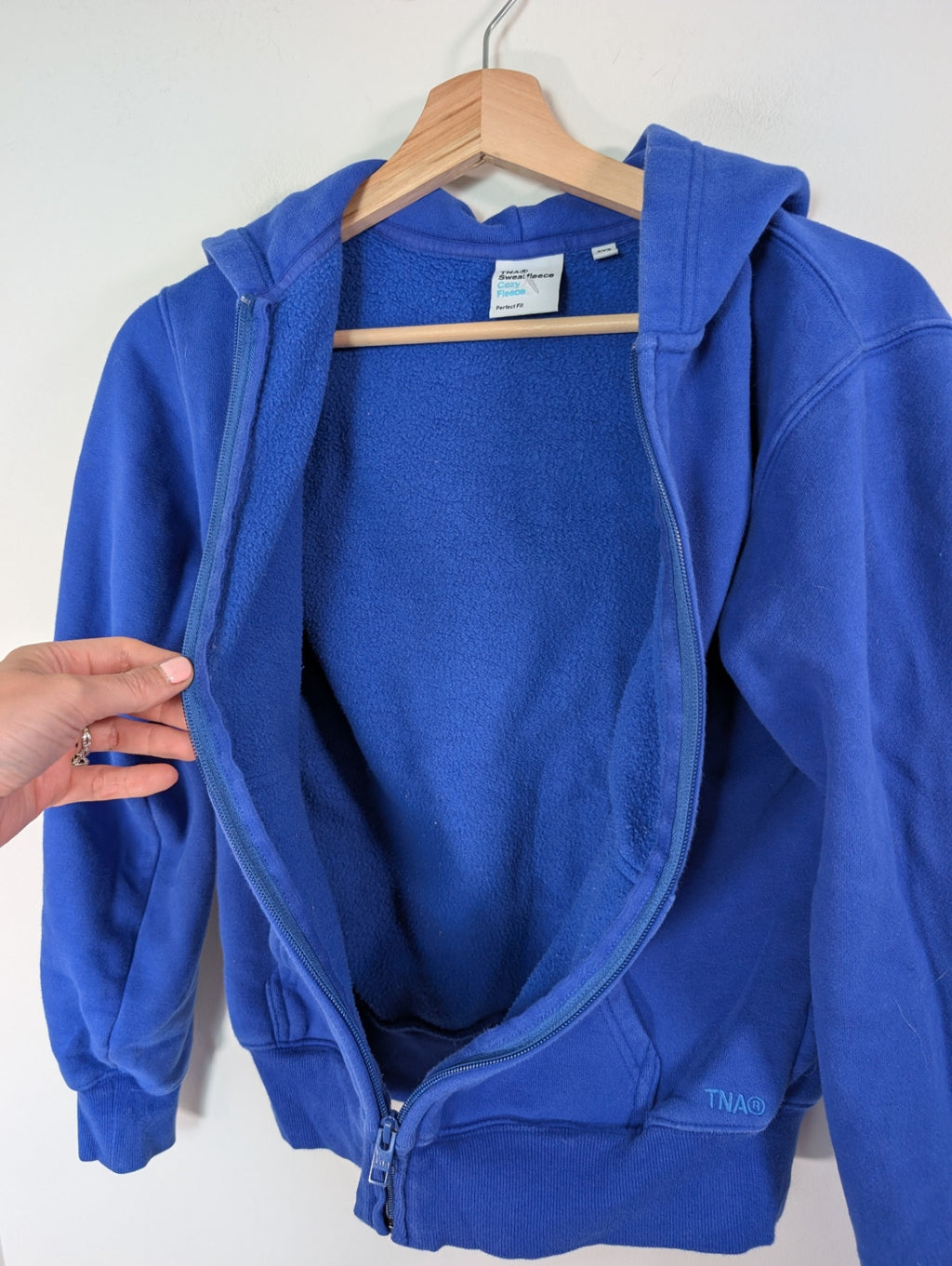TNA blue sweatfleece zipup hoodie - 2XS