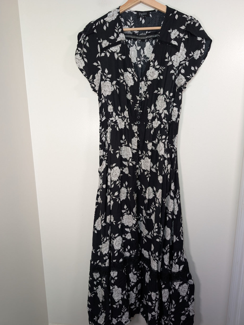 Papillon black floral maxi dress - XL