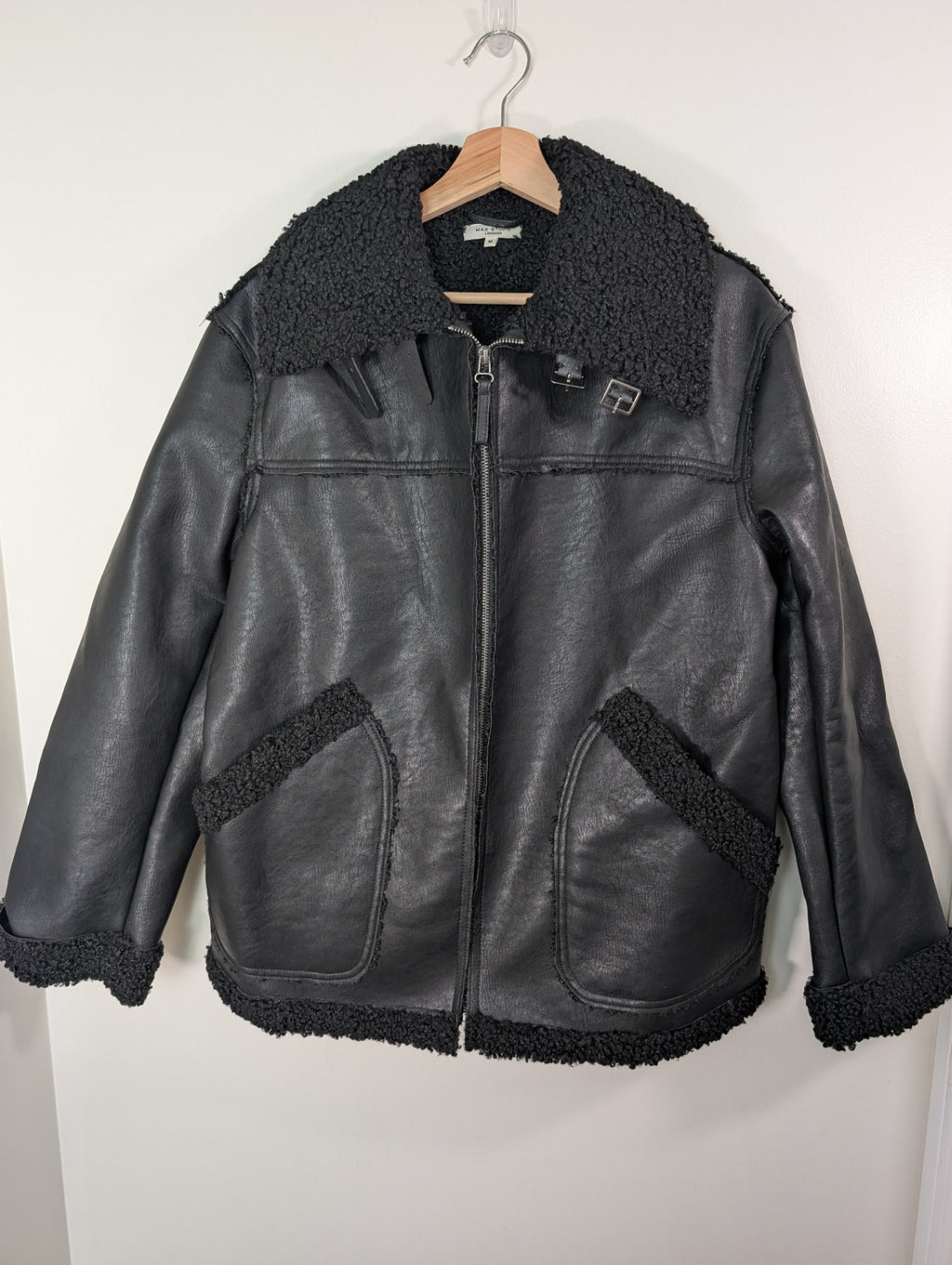 Max Studio faux leather/sherpa aviation jacket - M