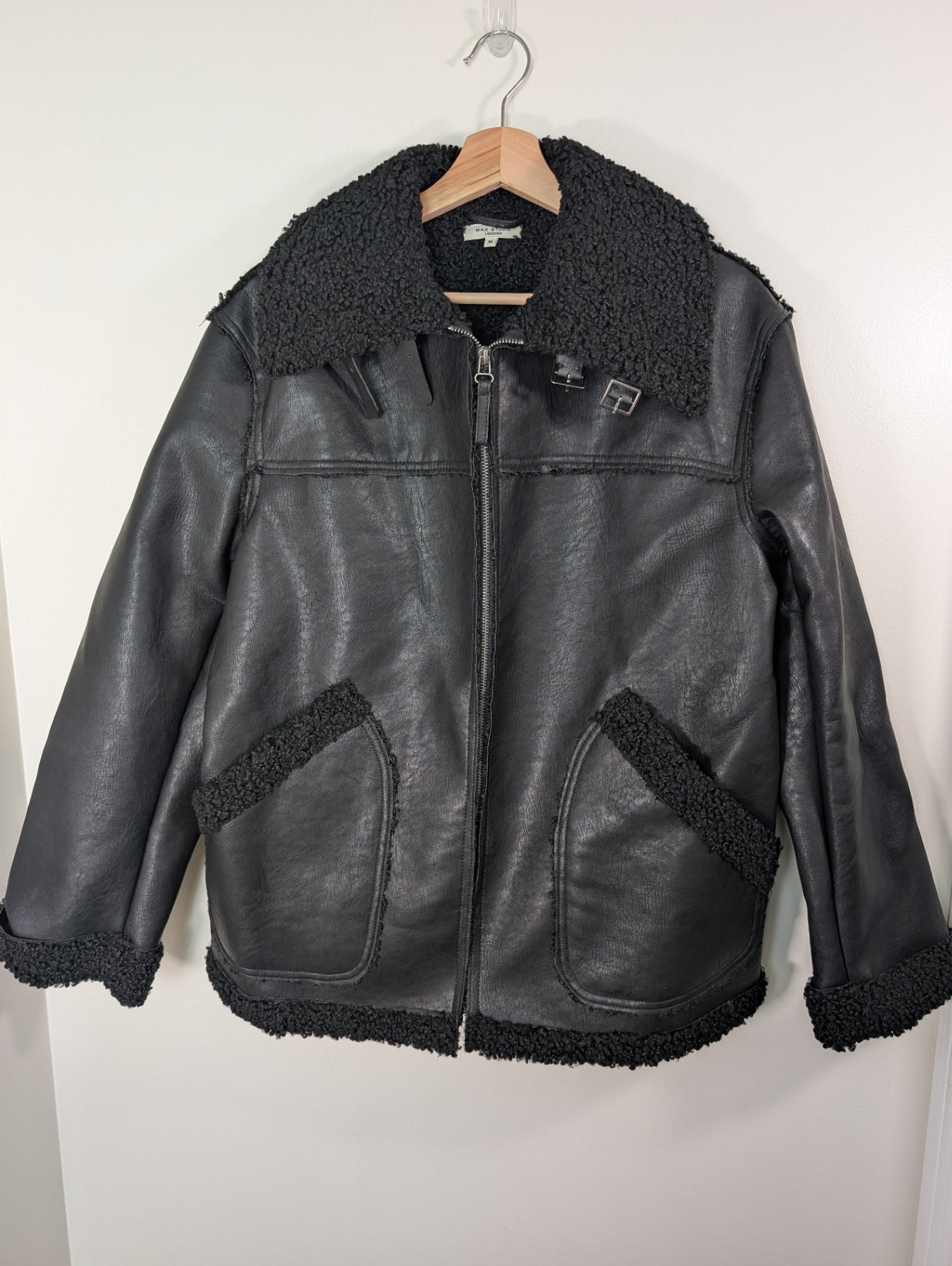 Max Studio faux leather/sherpa aviation jacket - M